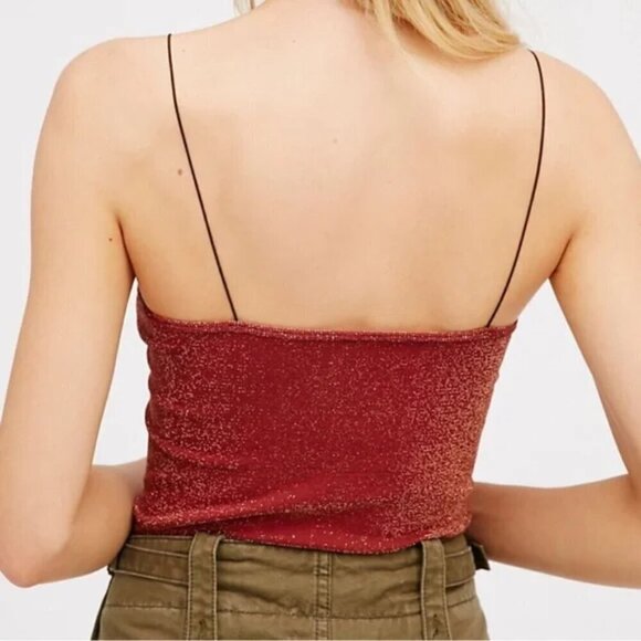 NWOT Free People Intimately Lurex Skinny Strap Seamless Red Brami Cami - Picture 3 of 7